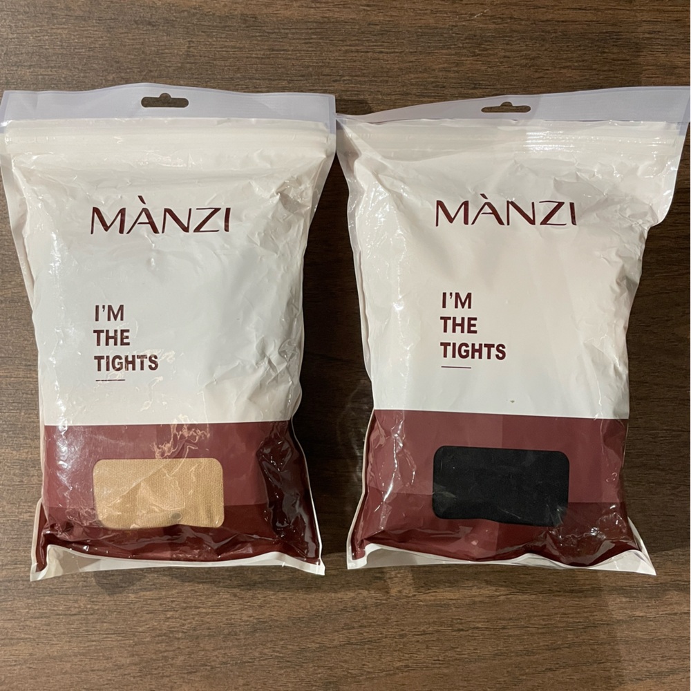 NEW Manzi High Waist Tights (M) Black/Tan Opaque (2 Pairs Each - 4 Pairs Total)